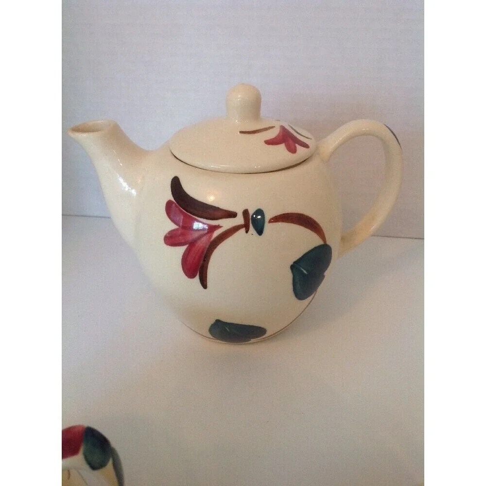 Purinton Apple Pottery slipware Tea/coffee pot with lid, Creamer& Sugar 3‎ piece